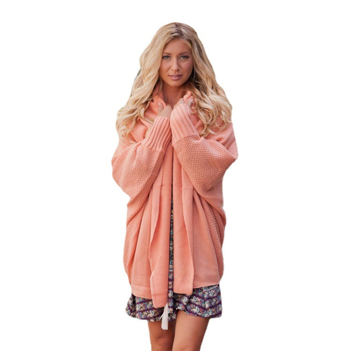 Ladies cozy knit jacket with hood and open sides Lune London
