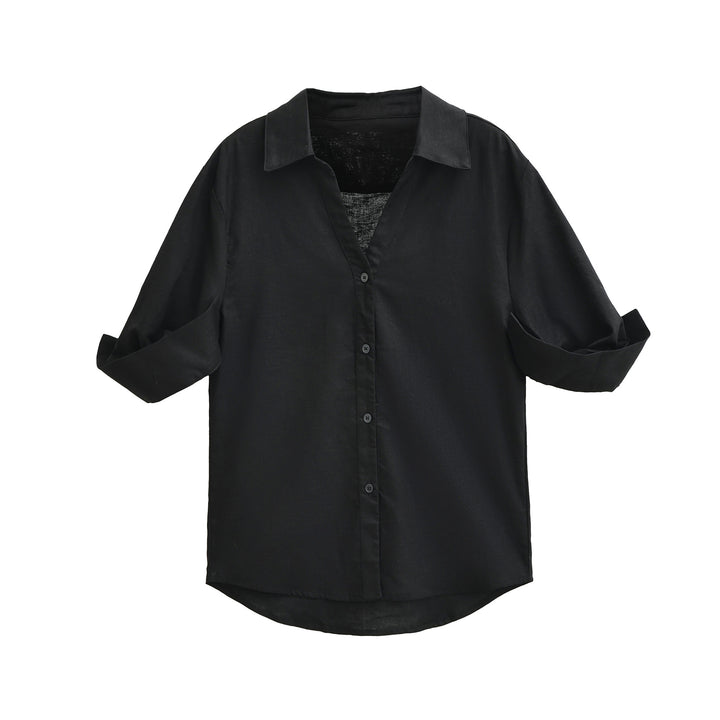 Women's Lightweight Oversized Linen-look Blouse with Kent Collar and Roll-up Sleeves Amarae
