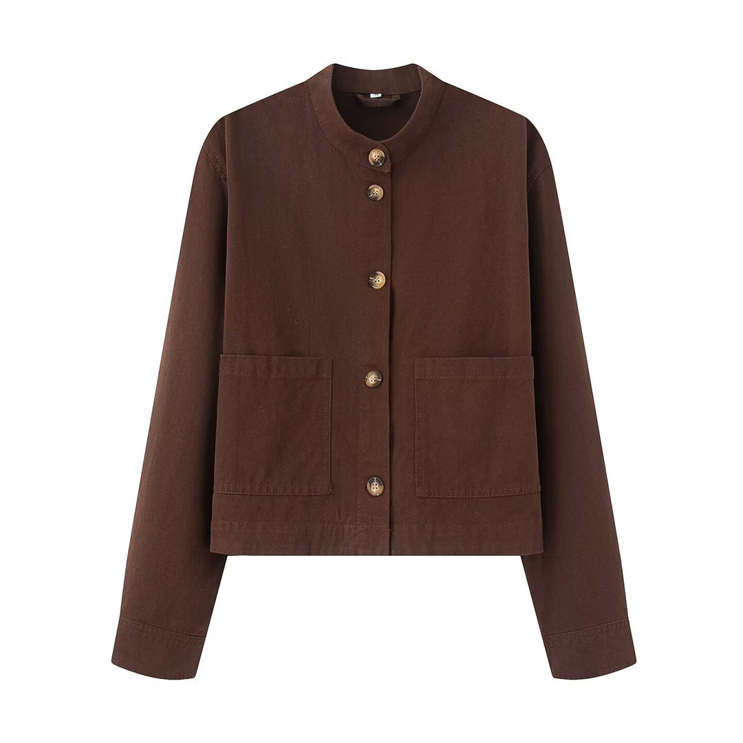 Women's short jacket with stand-up collar, boxy-cropped silhouette and patch pockets Amarae