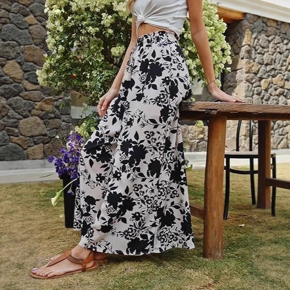 Lune London Women's Wide Leg Beach Pants with Floral Pattern