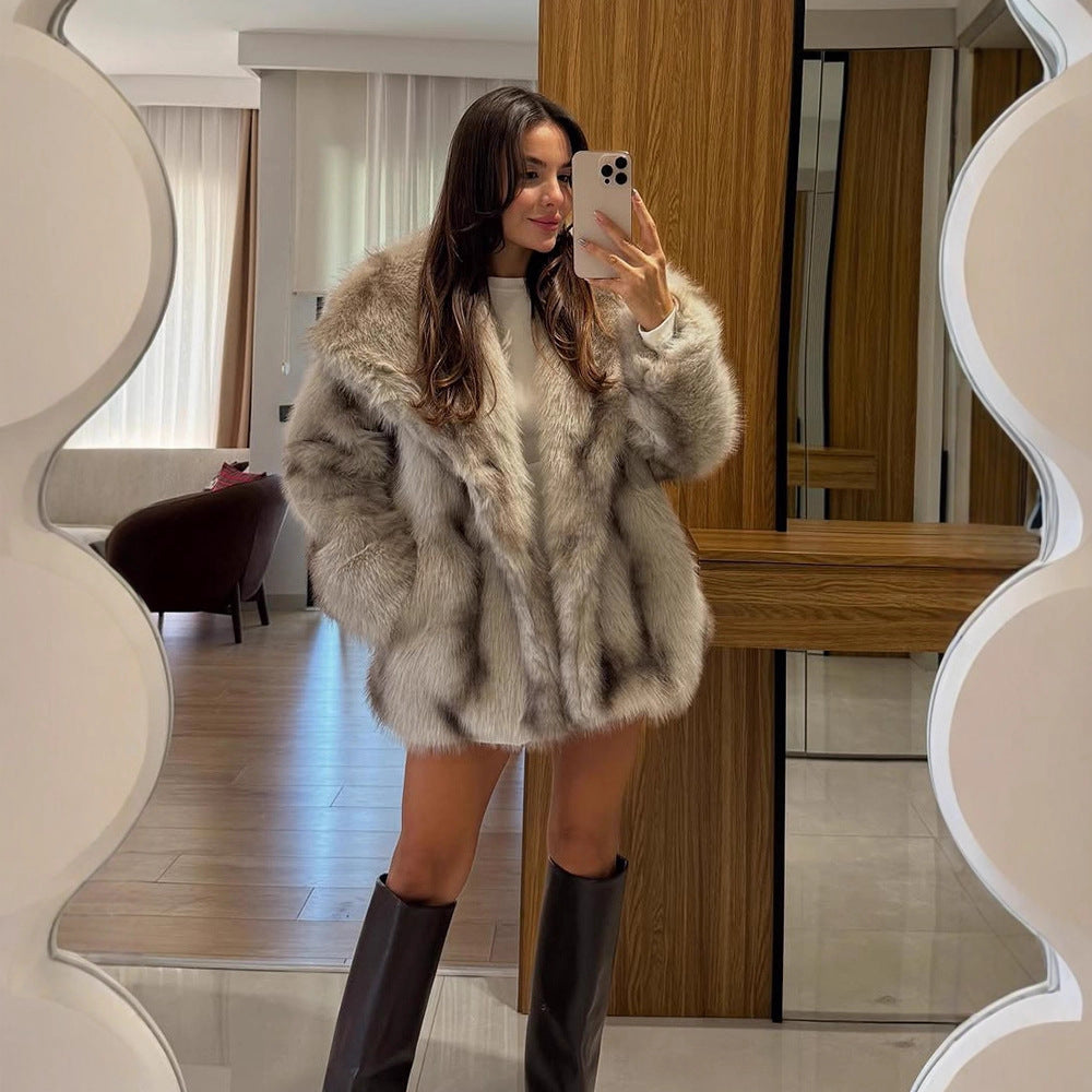 Women's Short Coat Oversize Faux Fur with Voluminous Shawl Collar and Boxy Silhouette Amarae