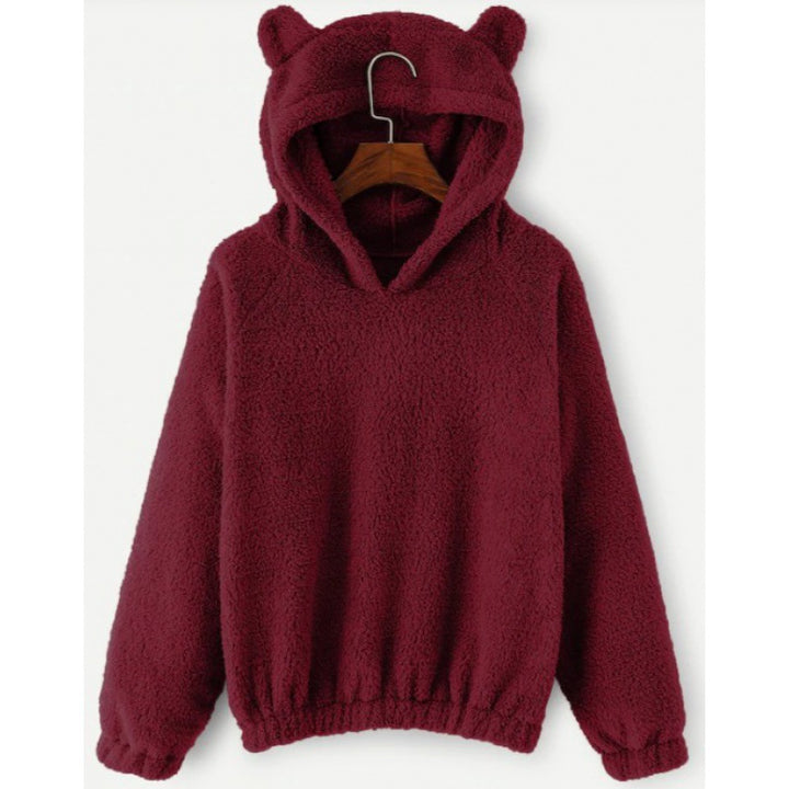 Women's Cozy Teddy Hooded Sweater with Bear Ears and Drawstring Hem Amarae