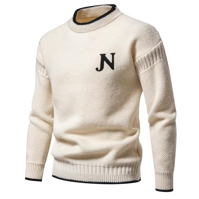 Men's Structured Knit Sweater with Chic Round Neck and Style