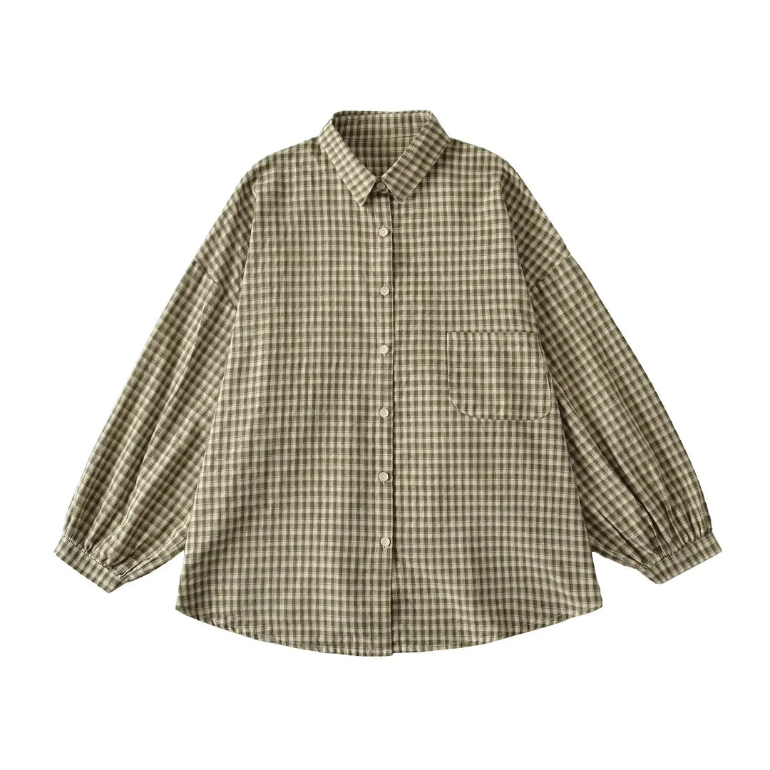 Casual checkered blouse for women with off-the-shoulder and large buttons Lune London