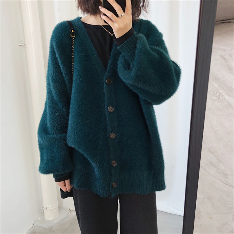 Cardigan Fluffy Femme avec Gros Boutons et Design à Coupe Large Chic & Stil