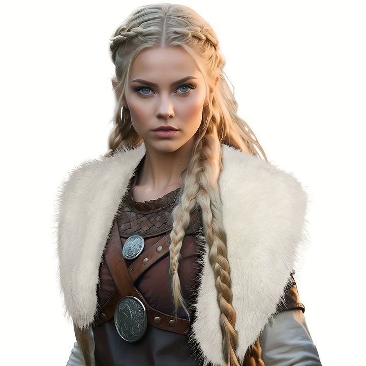 Women's shoulder collar made of faux fur with leather straps and metal fittings Amarae