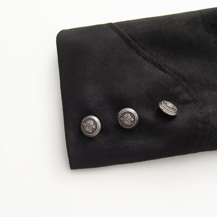 Women's short uniform-inspired jacket with high stand-up collar, double button placket and decorative cuffs Amarae