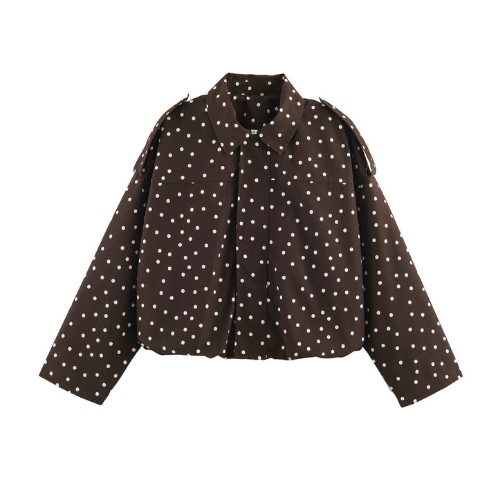 Ladies Polka Dot Cropped Blazer with Shirt Collar and Epaulettes Amarae