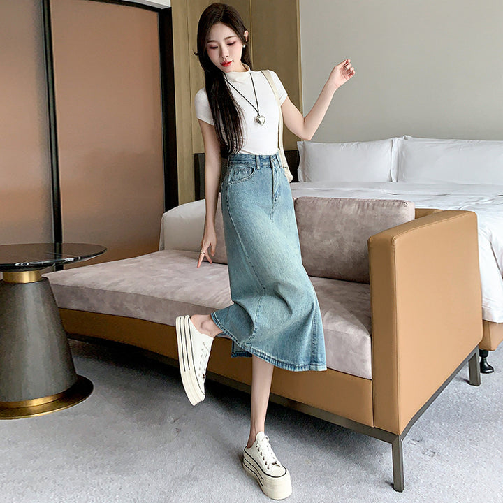 Jupe maxi en denim pour femmes avec fente latérale Chic & Stil