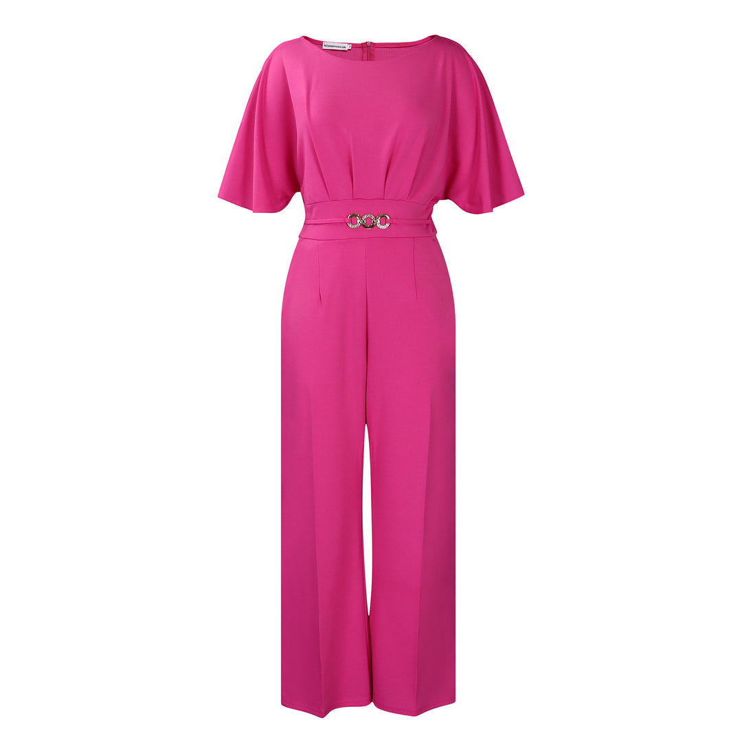 Ladies Elegant Jumpsuit with Flared Leg and Chic Decorative Belt and Style