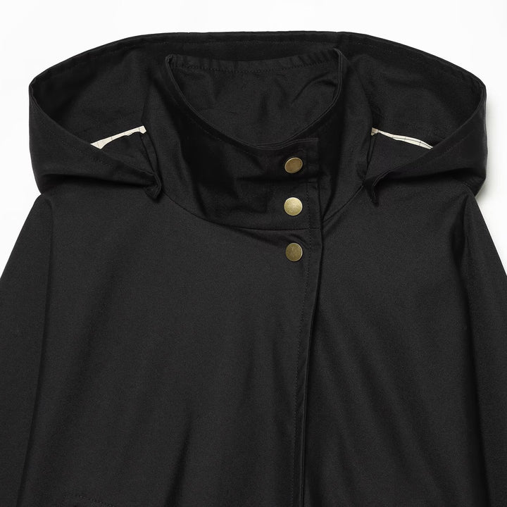 Ladies Short Water-Repellent Hooded Jacket with Snap Button Placket and Patch Pockets Amarae