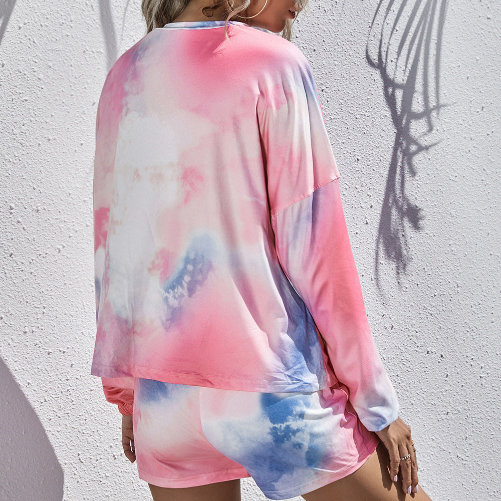 Women's set with casual top and modern tie-dye design shorts Lune London