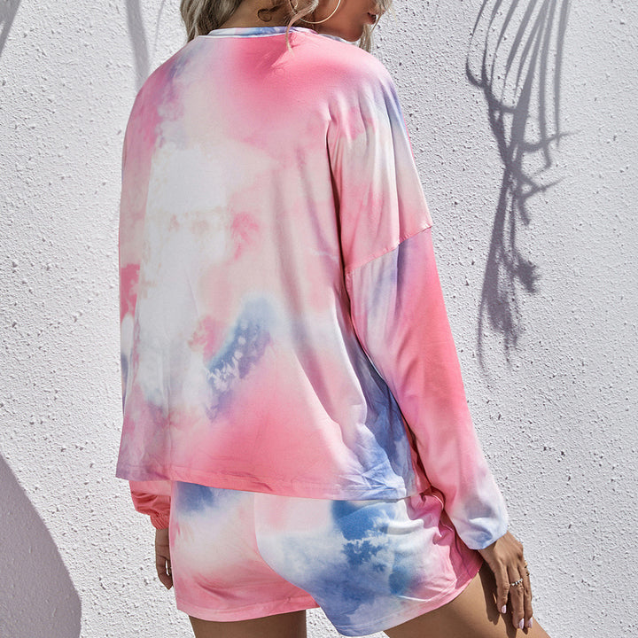 Women's set with casual top and modern tie-dye design shorts Lune London