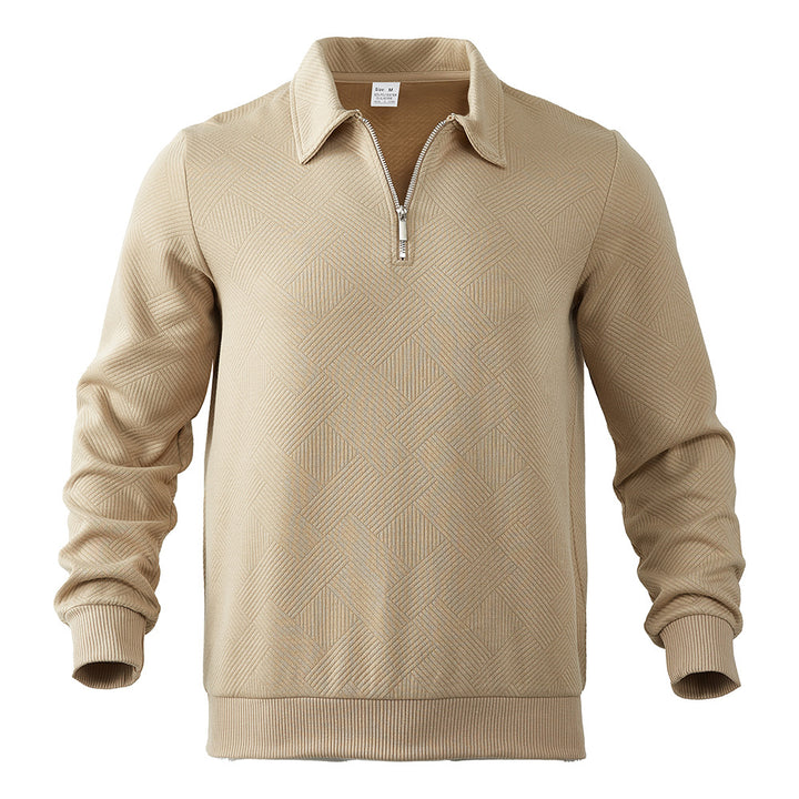 Elegant men's sweater with high collar, zipper closure and textured design Lune London