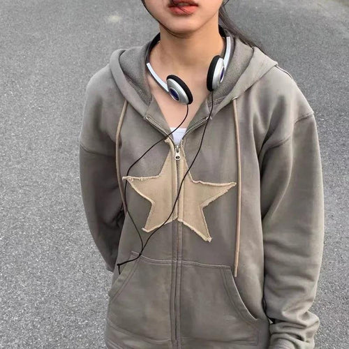 Women Large hoodie with star appliqué and zipper Amarae