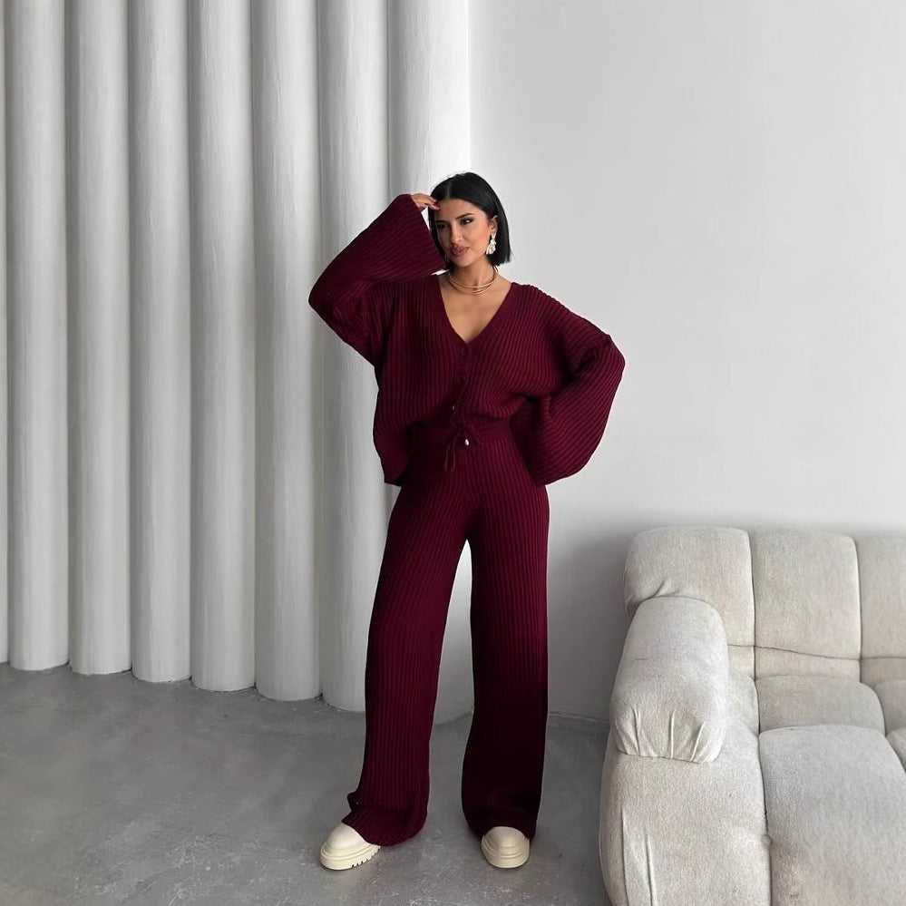 Women's knit loungewear set with a modern fit and comfortable V-neck Lune London