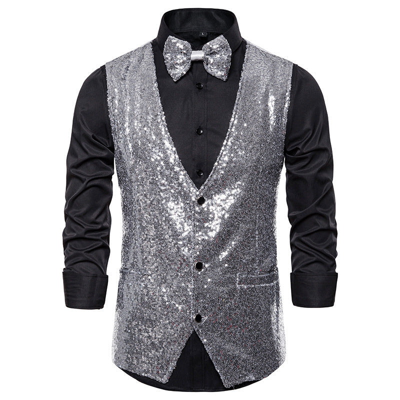 Men's Sparkling Festive Vest with Matching Bow Tie Amarae