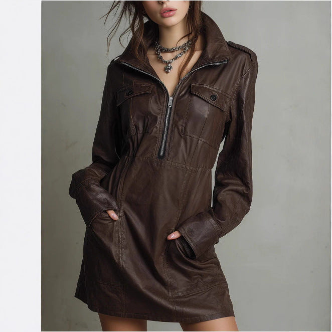 Urban leather dress for women with zipper and pockets Lune London