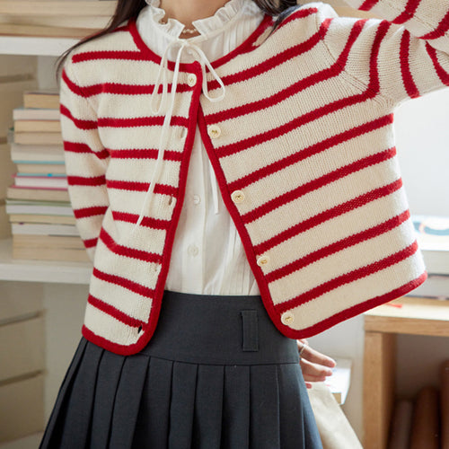 Striped knitted short-sleeve jacket for women with button closure Amarae