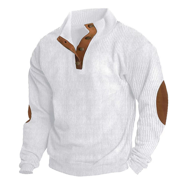 High-end knitwear for men with button placket and trendy leather applications Lune London
