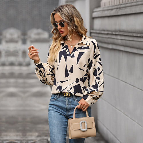 Fashion women's blouse with geometric pattern and relaxed fit Amarae