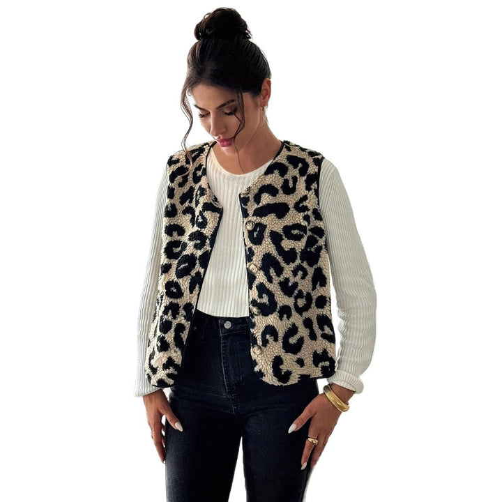 Ladies Chic and Stylish Leopard Print Plush Gilet