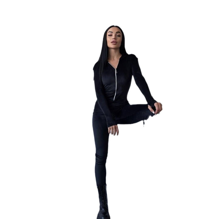 Hooded dress for women with sparkling bear pattern and fitted cut Lune London