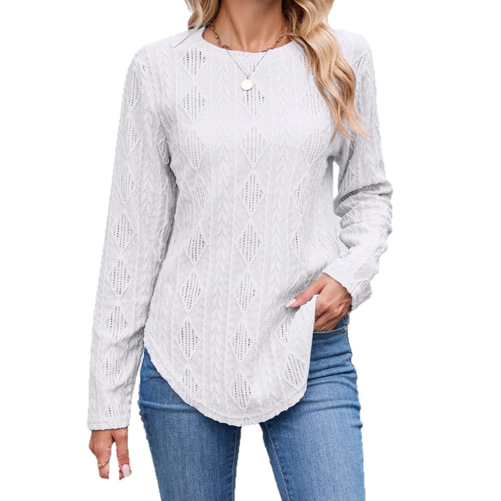 Long sleeve women's blouse with a textured design and a curved hem Lune London