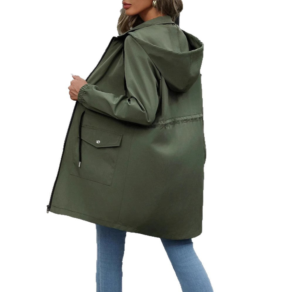 Ladies practical hoodie jacket with adjustable waist and pockets Lune London