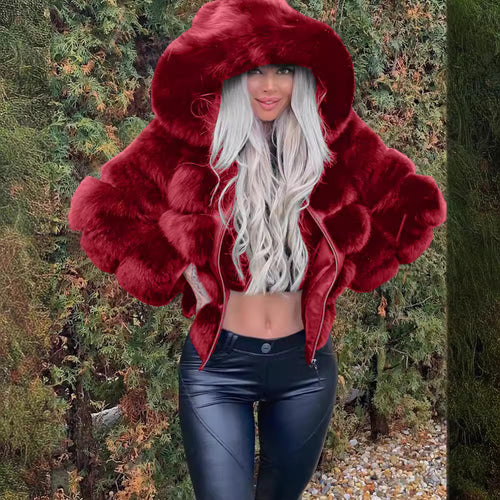 Women's sporty faux fur jacket with hood Amarae