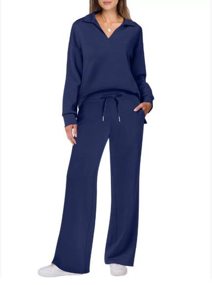 Lune London Wide Leg Casual Set for Women with V Neck