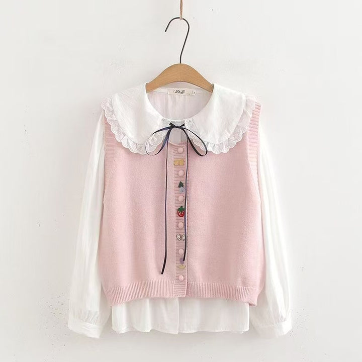 Knit blouse for women with decorative collar and handmade appliqués Lune London