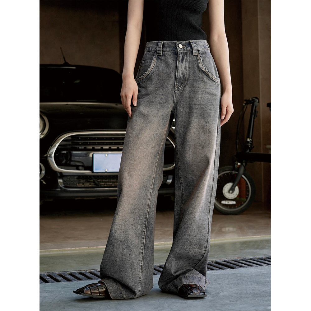 Women Wide High-Waist Denim Baggy Jeans with Extra Long Legs and Washed Used Look Amarae