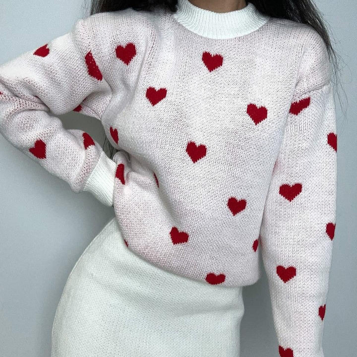 Casual knitted sweater for women with heart pattern Lune London