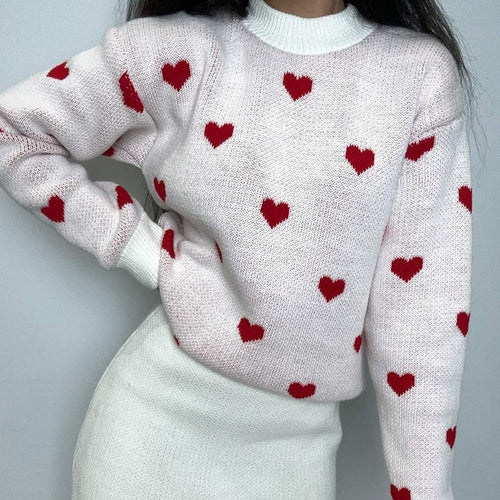 Casual knitted sweater for women with heart pattern Amarae
