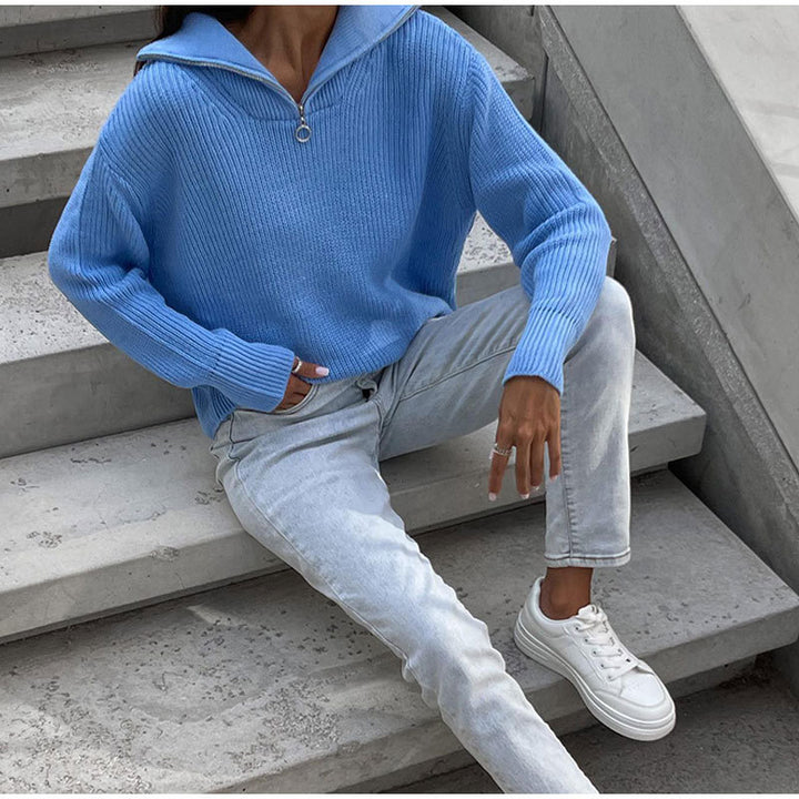 Pull en tricot oversize pour femmes avec col montant et fermeture éclair Chic & Stil