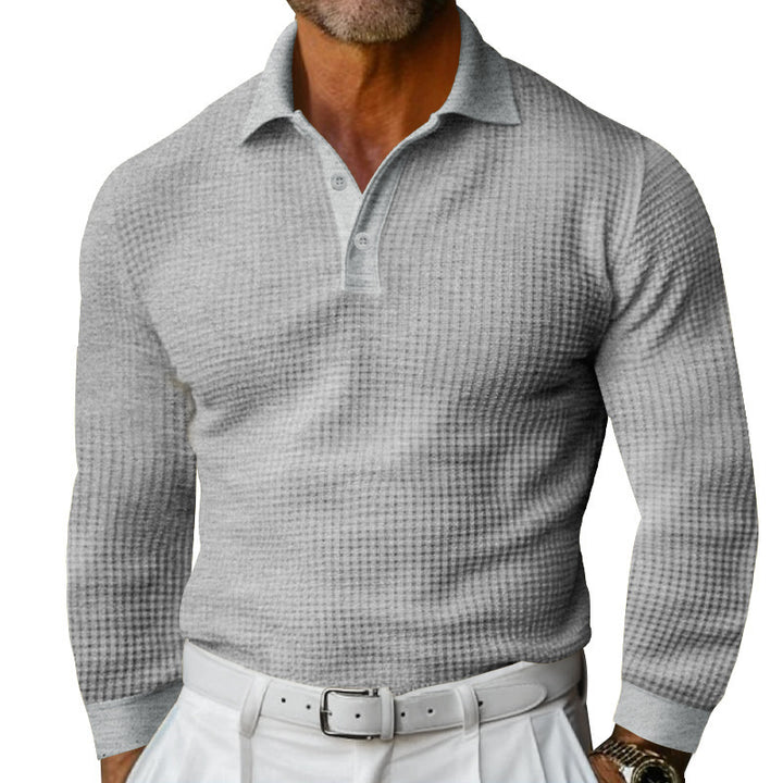 Stylish long sleeve men's t-shirt with structured design and modern button placket Amarae