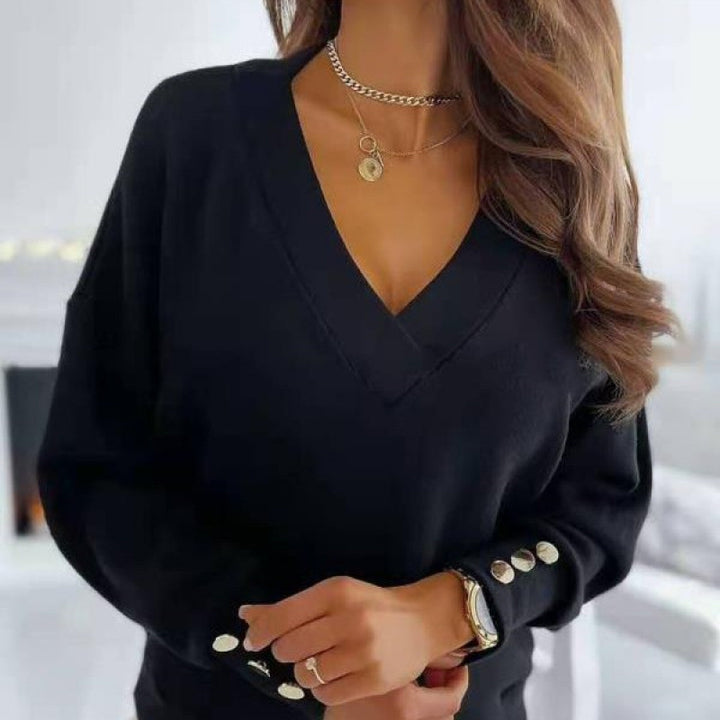 Casual women's V-neck sweater in soft cotton blend Lune London