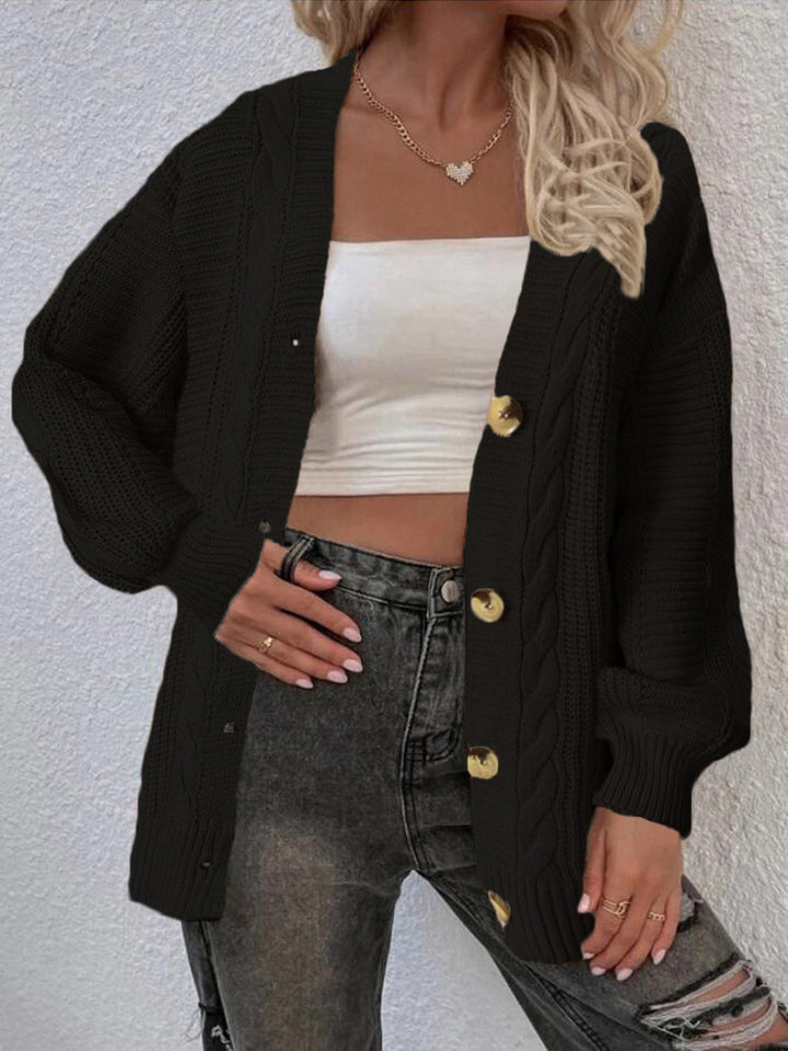 Ladies oversized knit cardigan with button details and cable pattern Lune London