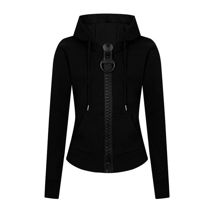 Women’s hooded sweat jacket with distinctive decorative zipper and kangaroo pocket Amarae