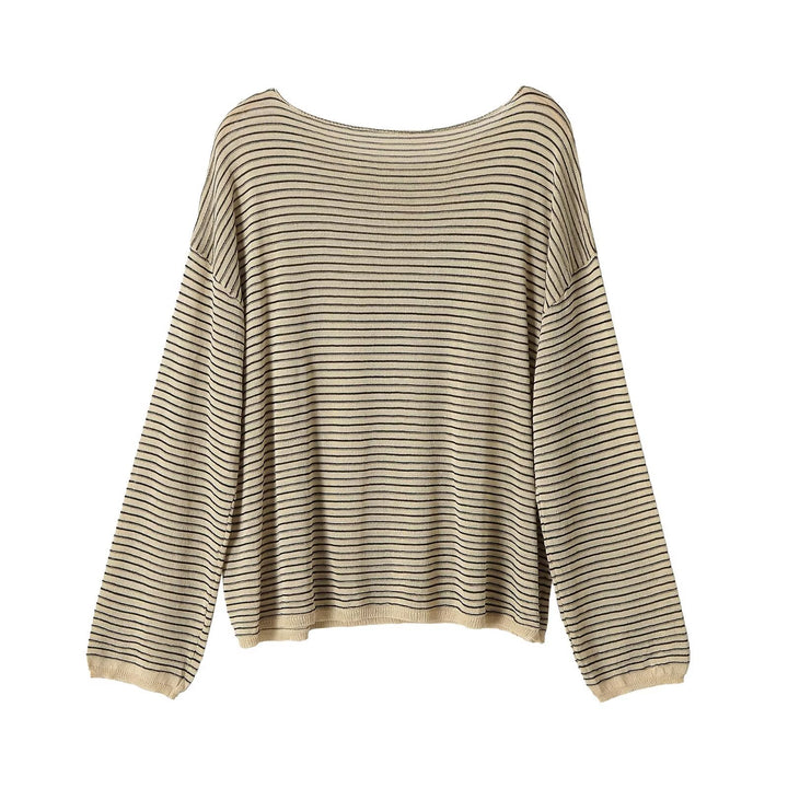 Women’s Oversized Striped Fine Knit Sweater with Wide Boat Neck