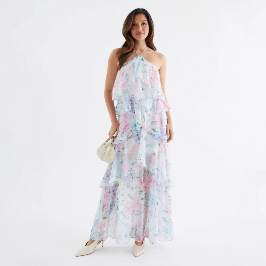 Women's maxi dress with swinging ruffles and modern dots Lune London