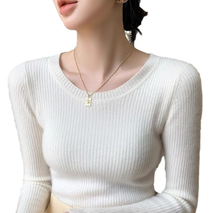 Pull-over en maille fine à côtes pour femmes avec col rond Chic & Stil