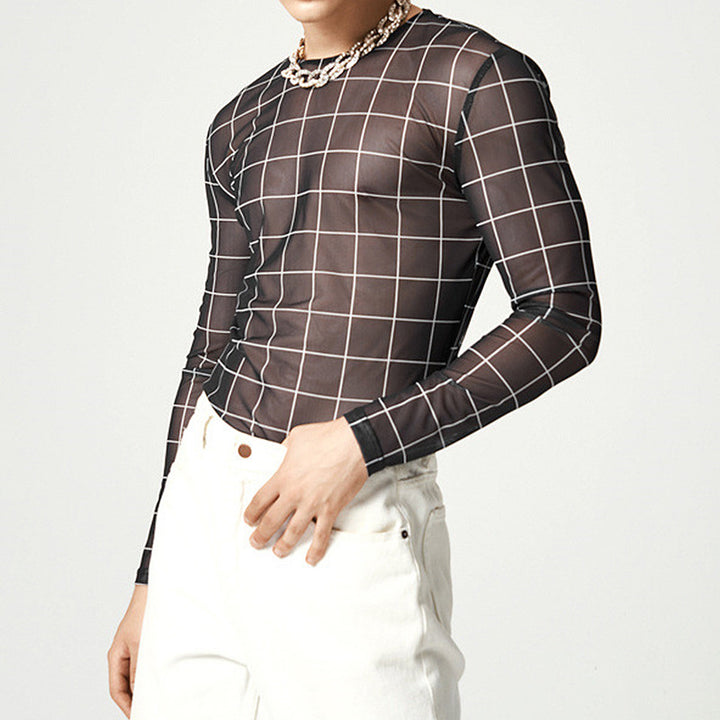 Men's mesh top with a modern checkered pattern and breathable fabric Amarae