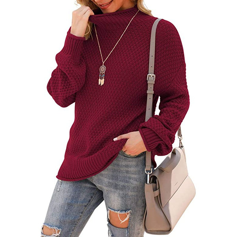 Pull en tricot pour femmes avec col montant et aspect texturé Chic & Stil