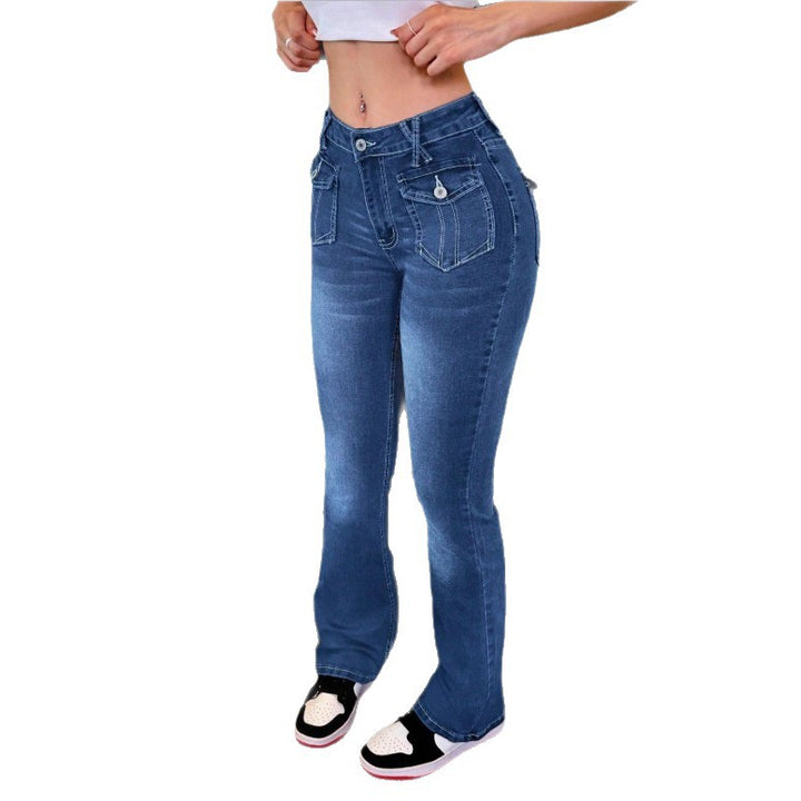 Women's High-Waisted Stretch Jeans with Light Flare and Decorative Pockets Amarae