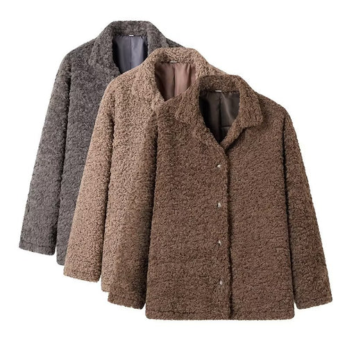 Ladies fleece coat with button closure and high collar Amarae