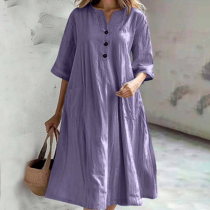 Casual cotton dress for women with button placket and practical pockets Lune London