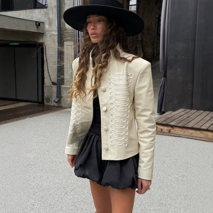 Women's short jacket in military style with decorative cord embellishment and stand-up collar Amarae