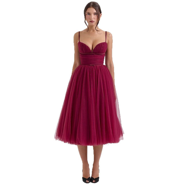 Ladies tulle dress with an elegant A-line silhouette and adjustable spaghetti straps Lune London